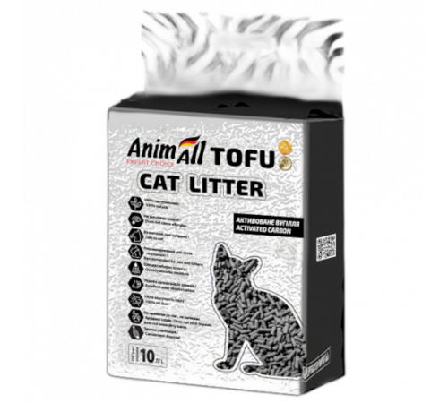 Соевый наполнитель AnimAll Tofu Carbon для кошек, с активированным углём, 10 л