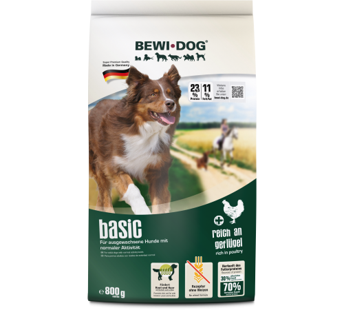 BEWI DOG Basic, 800 г — сухой корм Super Premium для взрослых собак с нормальным уровнем активности