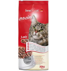 Bewi Cat Crocinis 3-Mix, 1 кг на развес — сухой корм с курицей, индейкой и морской рыбой для взрослых и стерилизованных кошек