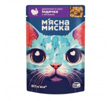 Влажный корм для кошек Мясная Миска кусочки в соусе с индейкой и печенью (100 г)
