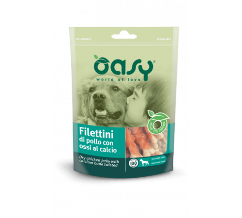 Лакомство для собак OASY TREATS Dry Chicken Jerky with Calcium Bone Twisted 100гр Лакомство для собак OASY TREATS Dry Chicken Jerky with Calcium Bone Twisted 100гр