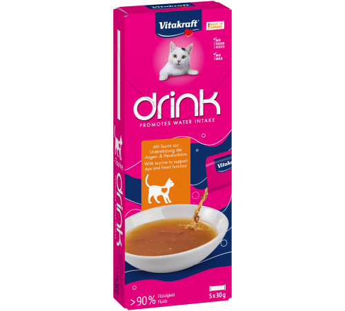 Vitakraft Drink с куриным мясом и таурином для кошек, 150 г (5×30 г) Vitakraft Drink с куриным мясом и таурином для кошек, 150 г (5×30 г)