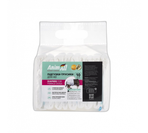 Подгузники для собак AnimAll XS (для неё, талия 15–33 см, вес 1–2 кг), 10 шт