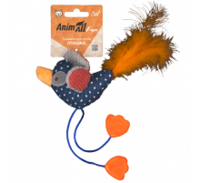 Игрушка мягкая AnimAll Fun Птичка с перьями для кошек, полиэстер, 16 см