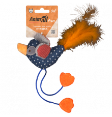 Игрушка мягкая AnimAll Fun Птичка с перьями для кошек, полиэстер, 16 см