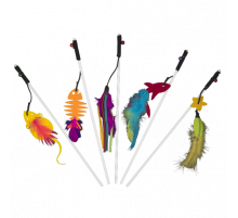 Игрушка-удочка AnimAll с перьями и колокольчиком для кошек, полиэстер, 34 см