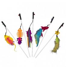 Игрушка-удочка AnimAll с перьями и колокольчиком для кошек, полиэстер, 34 см