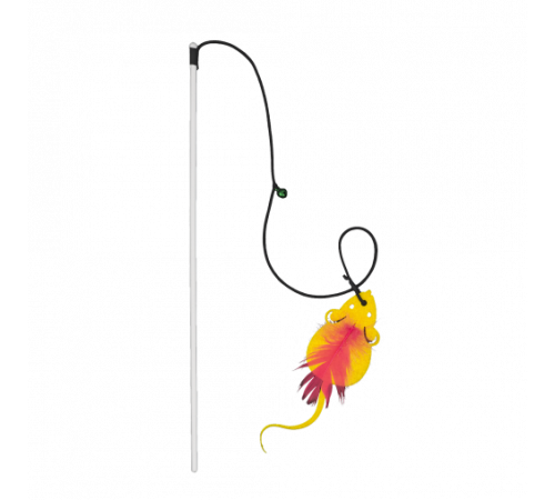 Игрушка-удочка AnimAll с перьями и колокольчиком для кошек, полиэстер, 34 см