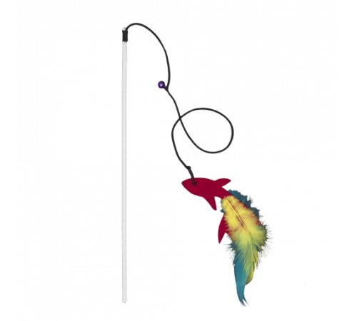 Игрушка-удочка AnimAll с перьями и колокольчиком для кошек, полиэстер, 34 см