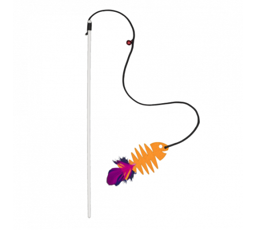 Игрушка-удочка AnimAll с перьями и колокольчиком для кошек, полиэстер, 34 см