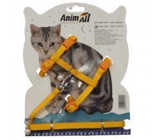Комплект шлейка с поводком AnimAll для кошек, жёлтый, 0,7×120 см