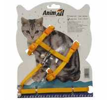 Комплект шлейка с поводком AnimAll для кошек, жёлтый, 0,7×120 см