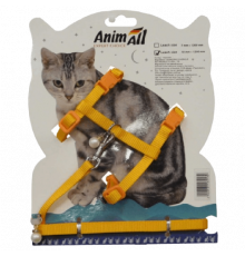 Комплект шлейка с поводком AnimAll для кошек, жёлтый, 0,7×120 см