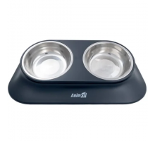 Миска двойная AnimAll для собак и кошек, на подставке, металл/пластик, 420 мл, чёрная