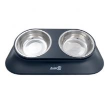 Миска двойная AnimAll для собак и кошек, на подставке, металл/пластик, 420 мл, чёрная