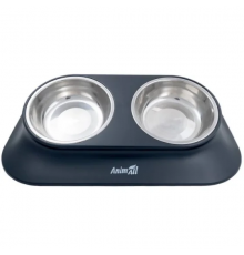 Миска двойная AnimAll для собак и кошек, на подставке, металл/пластик, 420 мл, чёрная