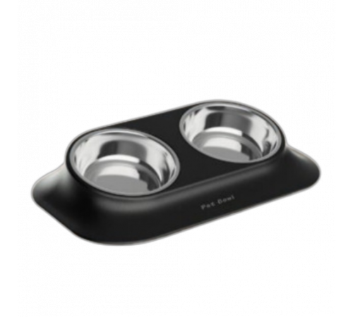 Миска двойная AnimAll для собак и кошек, на подставке, металл/пластик, 420 мл, чёрная