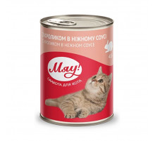 Влажный консервированный корм для взрослых кошек Мяу! со вкусом кролика в нежном соусе, 415 г