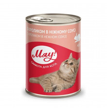 Влажный консервированный корм для взрослых кошек Мяу! со вкусом кролика в нежном соусе, 415 г