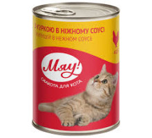 Влажный консервированный корм для взрослых кошек Мяу! с курицей в нежном соусе, 415 г