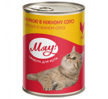 Влажный консервированный корм для взрослых кошек Мяу! с курицей в нежном соусе, 415 г