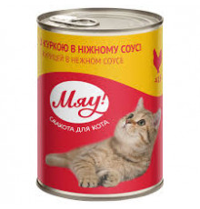 Влажный консервированный корм для взрослых кошек Мяу! с курицей в нежном соусе, 415 г
