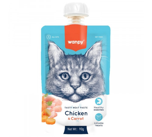 Wanpy Cat Лакомство для кошек Мясной мусс из курицы и моркови 90 г