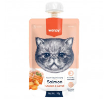 Wanpy Cat — лакомство для кошек, мясной мусс из лосося и курицы с морковью, 90 г