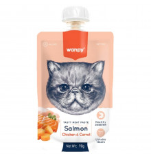 Wanpy Cat — лакомство для кошек, мясной мусс из лосося и курицы с морковью, 90 г