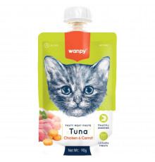Wanpy Cat — лакомство для кошек, мясной мусс из тунца и курицы с морковью, 90 г