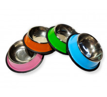 Миски металлические с резиновым основанием, цветные, 16 см №1 (43398)