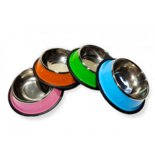 Миски металлические с резиновым основанием, цветные, 16 см №1 (43398)