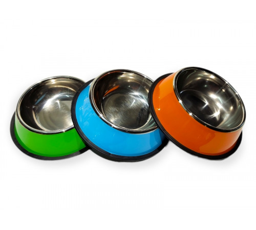 Миски металл с резиновым основанием, цветные, 22см, №3, (43400)