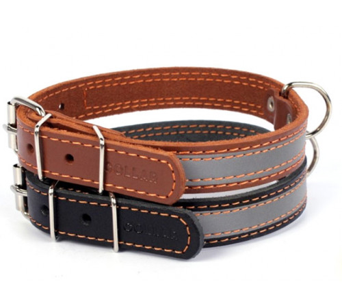 ошейник "Collar" со светоотражающей лентой, 25мм* 38-50см, 0249, черный, коричневый, (43075)