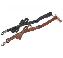 Поводок ремень кожаный с плетением и прошивкой, 25 мм, чёрный/коричневый (43319)