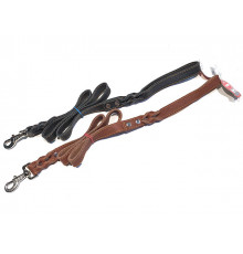 Поводок ремень кожаный с плетением и прошивкой, 25 мм, чёрный/коричневый (43319)