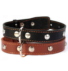 Ошейник «Collar» одинарный с украшениями, 25 мм × 38–50 см, чёрный/коричневый (43071)