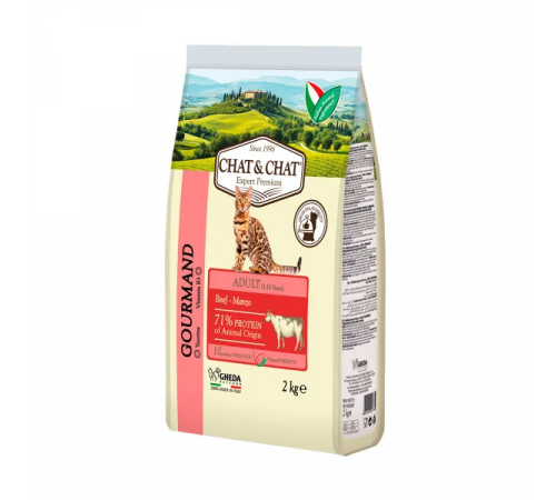 Chat&Chat Adult Gourmand Beef — сухой корм для взрослых кошек с говядиной, 2 кг