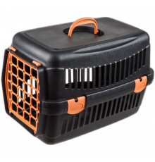 AnimAll переноска для кошек и собак, чёрная с оранжевыми дверцами, 48.5×32.5×32.5 см
