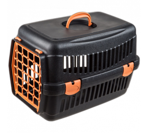 AnimAll переноска для кошек и собак, чёрная с оранжевыми дверцами, 48.5×32.5×32.5 см