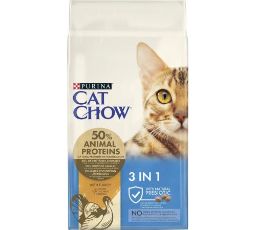 Сухой корм для кошек Purina Cat Chow Feline 3 in 1 с индейкой 1,5 кг
