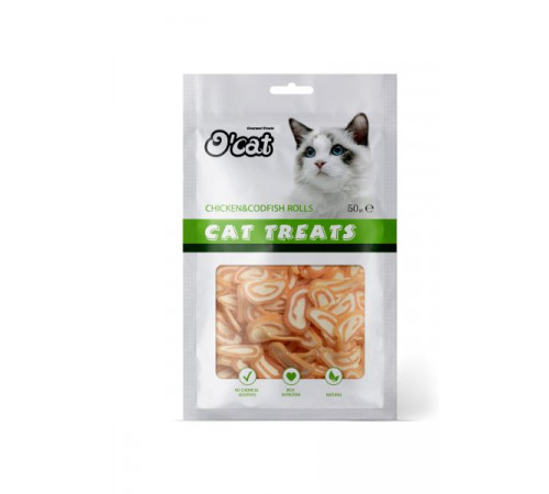 O'Cat Chicken & Codfish Rolls лакомство для кошек с курицей и треской 50 г