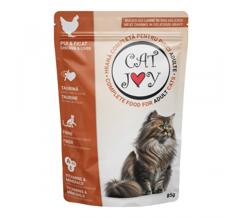 CAT JOY влажный корм для взрослых кошек с курицей и печенью в соусе 85 г