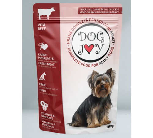 DOG JOY влажный корм для взрослых собак с говядиной в соусе 100 г