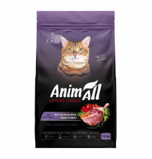 AnimAll Expert Choice Adult Cat со свежей индейкой и уткой, 12 кг