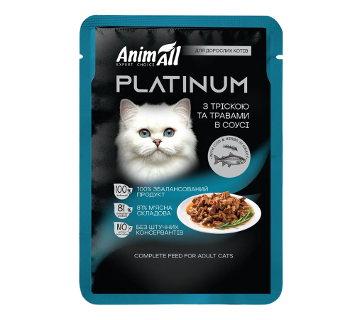AnimAll Platinum с треской и травами в соусе, 85 г
