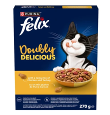 Felix Doubly Delicious сухой корм для взрослых кошек с курицей и индейкой, 270 г