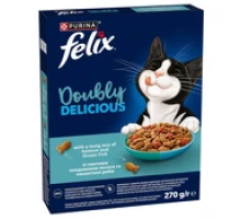 Felix Doubly Delicious сухой корм для взрослых кошек с лососем и океанической рыбой, 270 г