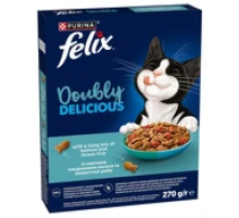 Felix Doubly Delicious сухой корм для взрослых кошек с лососем и океанической рыбой, 270 г