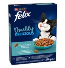 Felix Doubly Delicious сухой корм для взрослых кошек с лососем и океанической рыбой, 270 г